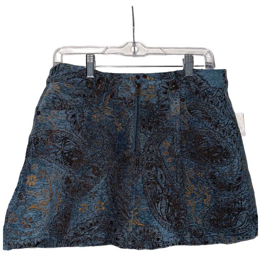 Free People Tapestry Mini Skirt Womens 8 Blue Gold Paisley Chenille NWT